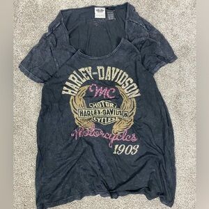 Y2k black rhinestone womens harley davidson‎ tshirt